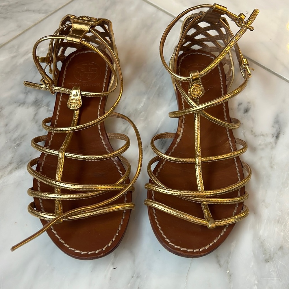 Tory Burch gold gladiator sandals